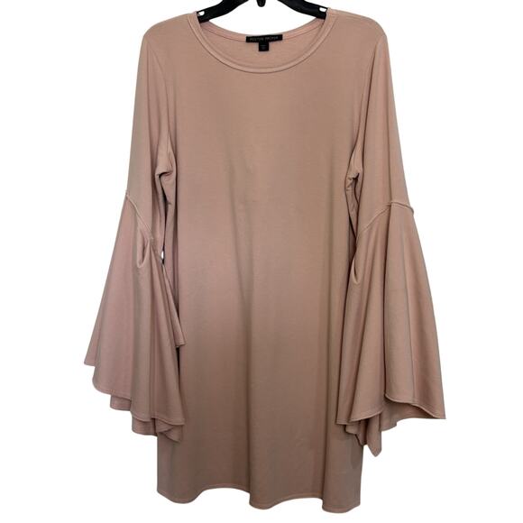 Boston Proper Light Pink Bell Sleeve Mini Sweatshirt Dress Size Large Comfy - Picture 1 of 6
